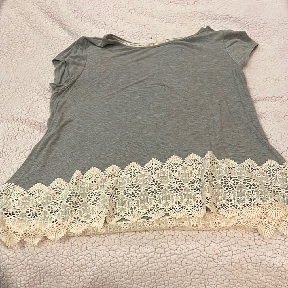 Gray Lace Trim Women's Top